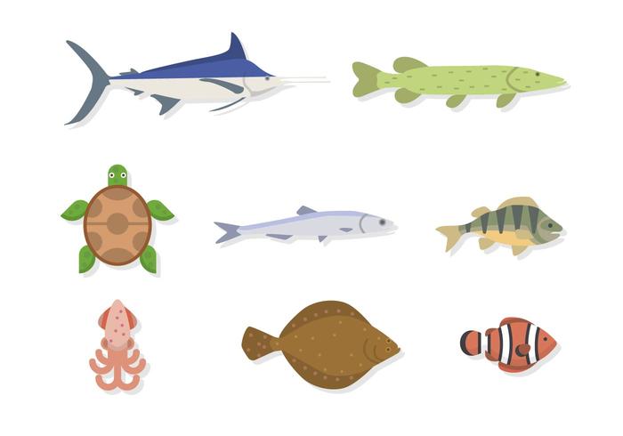 Flat Sea Animal Vectors Flat Sea Animal Vectors