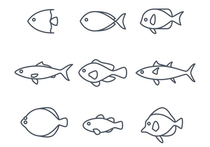 Iconos de pescado lineal vector