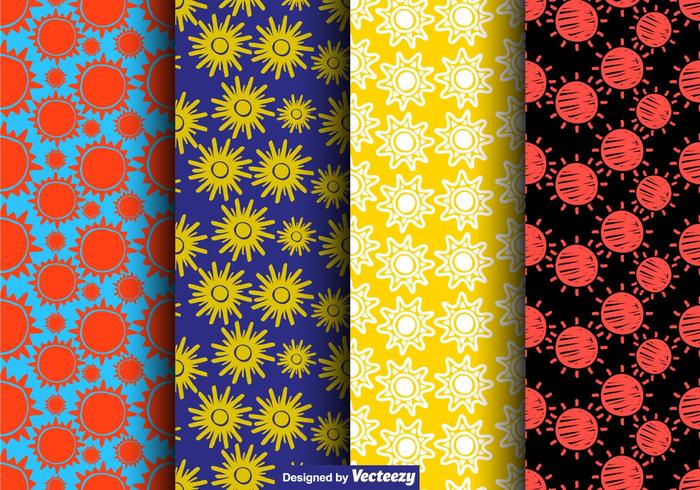 Vector Seamless Hand Drawn Sun Icon Patterns