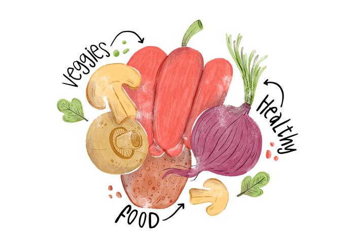 Watercolor Veggies, Pepper, Mushrooms, Potatoes and Kohlrabi vector