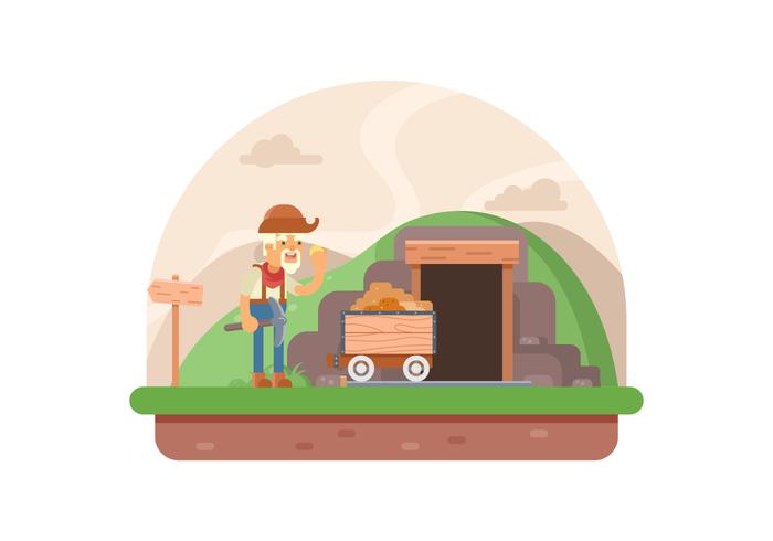 Old Miner In A Gold Mine Illustration vector