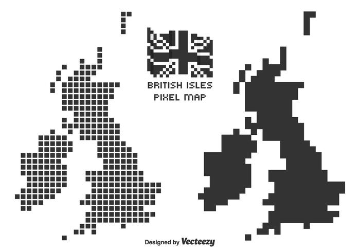 Black British and Irish Isles Pixel Art Vector Maps