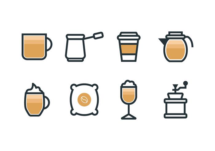 Iconos de conjunto de cafetera vector