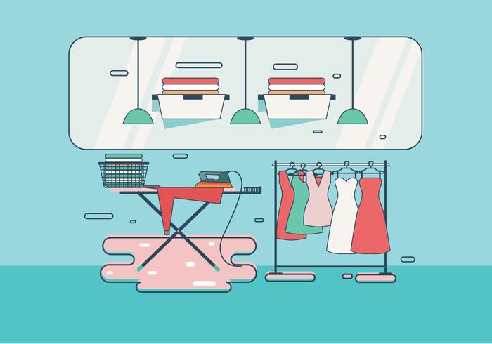 Retro Laundry Room with Ironing Board Vector