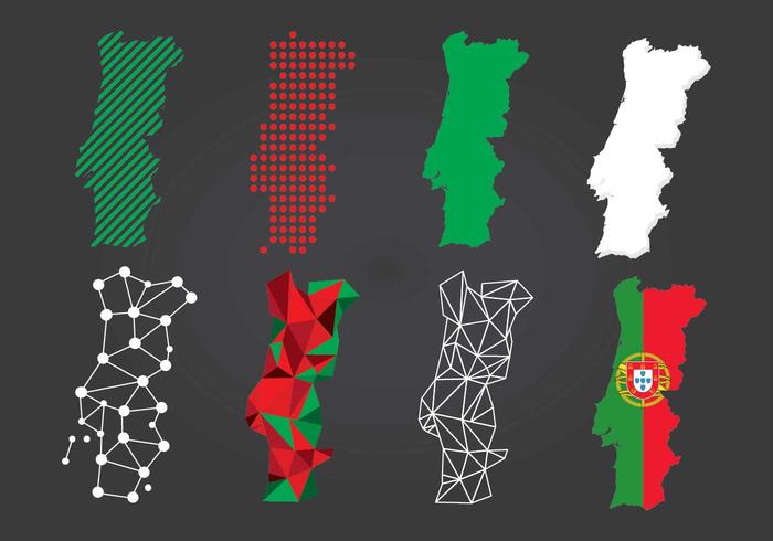 Muchos tipos de mapa de Portugal vector