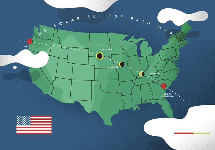 US Solar Eclipse Path Map Vector Flat Illustration