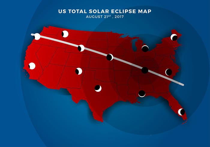 Mapa de la trayectoria del eclipse solar total de los EEUU vector