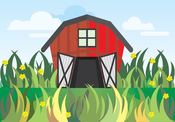 Red Barn Behind Grass vector