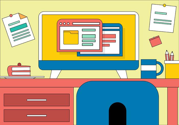 Free Flat Vector Designers Desk Illustration