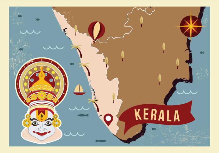 Mapa de Kerala con el vector icónico de la ilustración