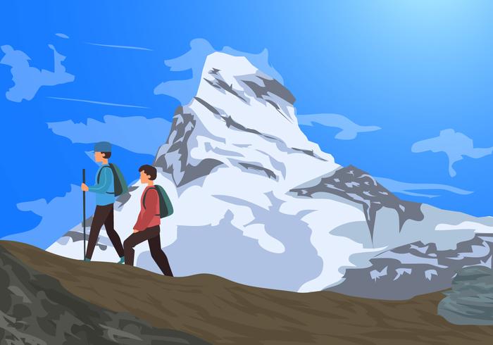 Alps Matterhorn Mountains With Hikers Vector