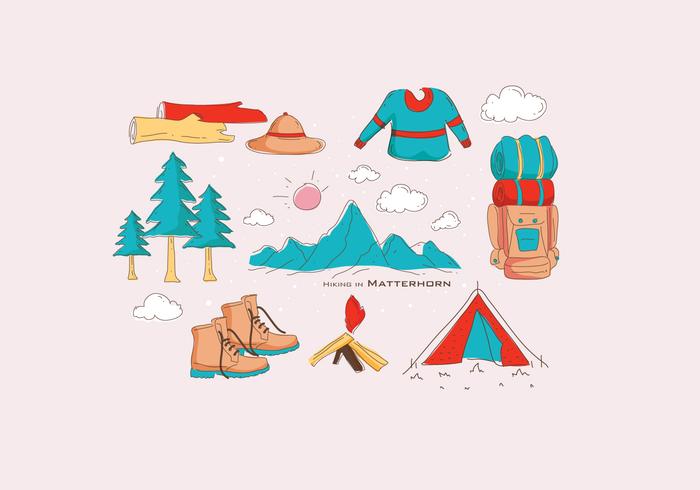 Hiking Equipment in Matterhorn Vector