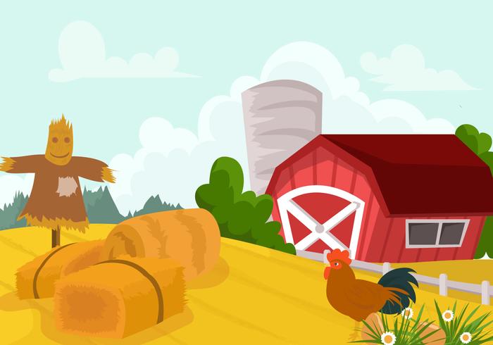 Farm Field And The Red Barn Vector 