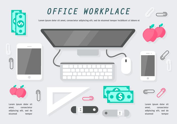 Free Flat Office Workplace Vector Illustration