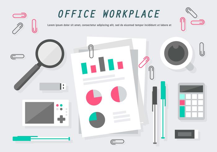 Free Flat Office Workplace Vector Illustration