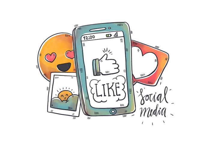 Watercolor Social Media Elements And Phone  vector