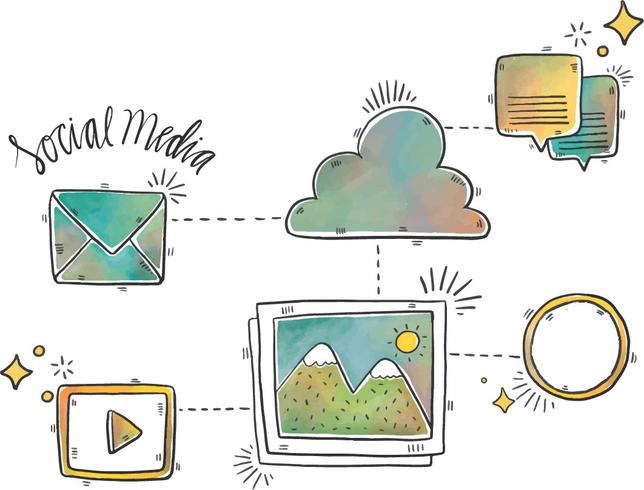 Watercolor Icon Concept Social Media And Online Comunications Watercolor Icon Concept Social Media And Online Comunications