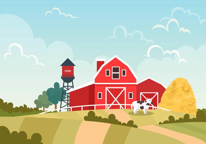 Red Barn On The Farm Vector Scene 