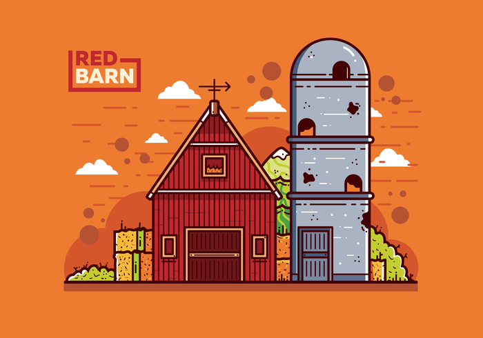 Red Barn and Silo Vector