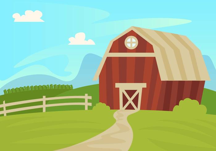 Red Barn Landscape Illustration Vector