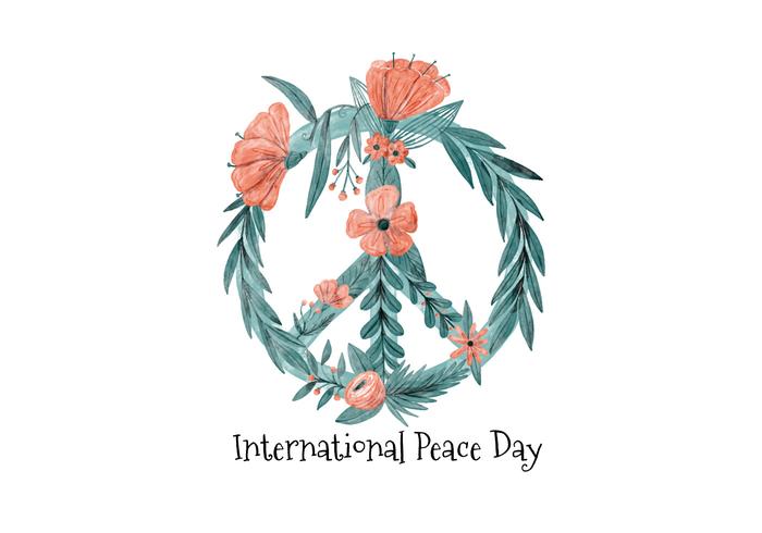 Watercolor Peace Symbol Building With Leaves And Flowers  vector
