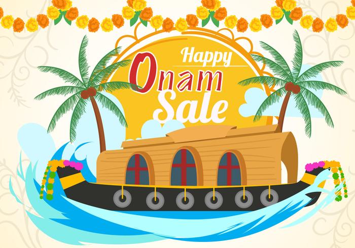 Happy Onam venta con barco de Kerala vector