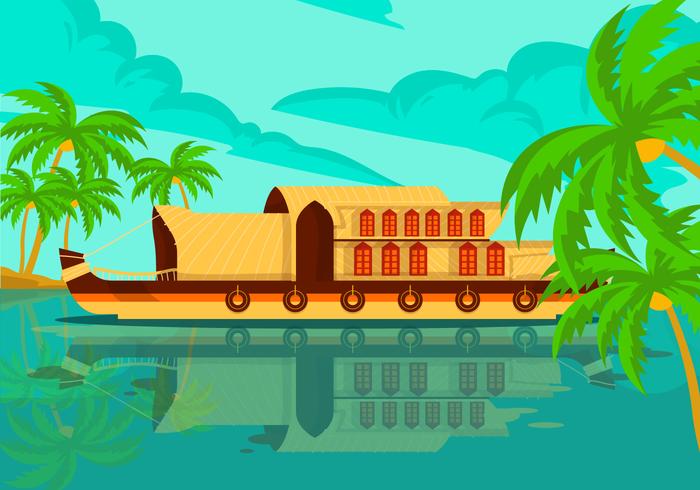 Kerala Houseboat Vector Background Illustration 158538 Vector Art at