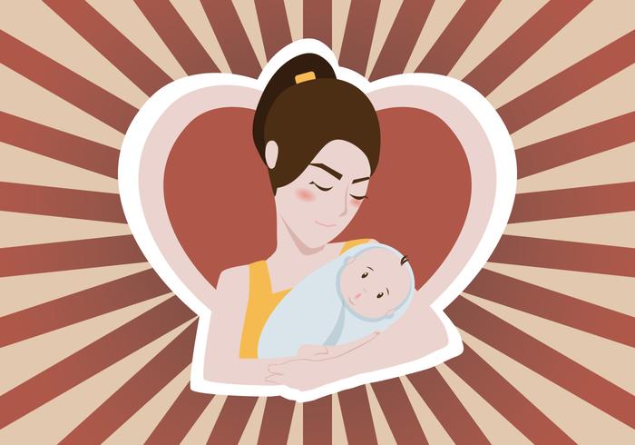 Woman Holding Baby Vector Illustration