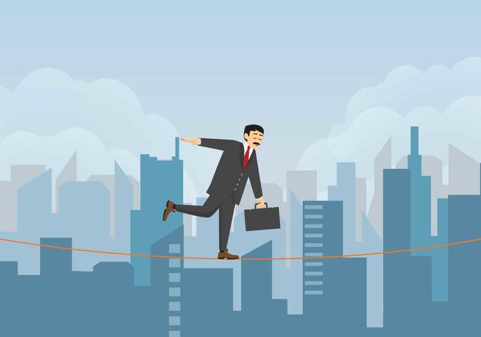 Free Businessman Walking On Tightrope Illustration vector