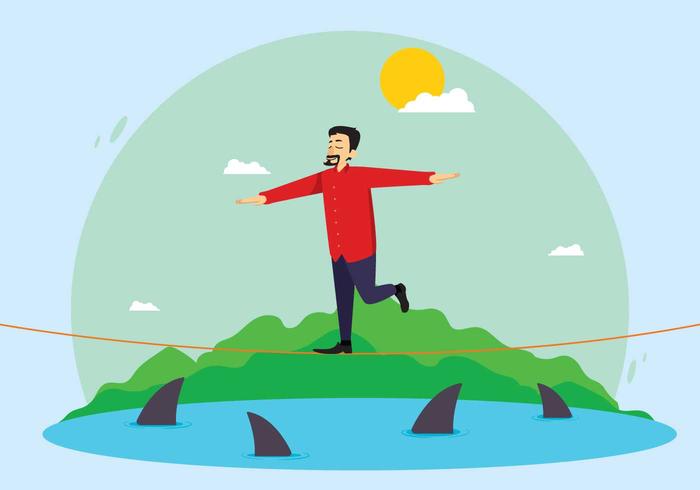 Free Man Walking On Tightrope Over Sea Illustration vector