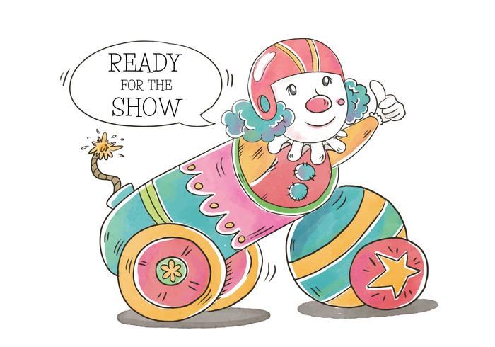 Funny Circus Clown Smiling Inside A Cannon vector