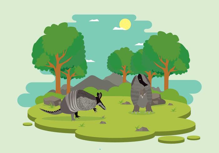 Free Wild Armadillo Inside Forest Illustration vector