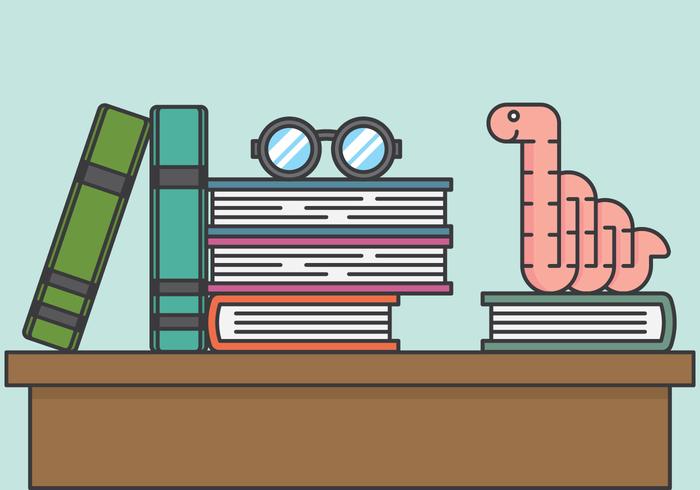 Bookworm en la pila de libros vector