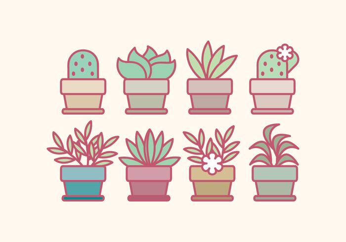 Vector Outlined Potted Flowers