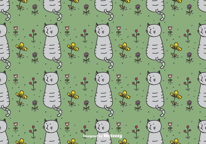 Cat In Garden Pattern vector