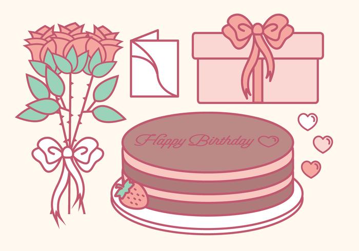 Vector Outline Birthday Elements