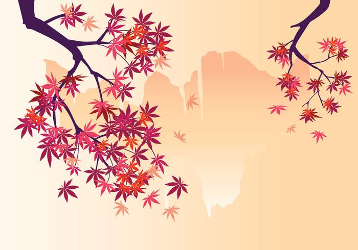 Smooth Japanese Maple Plant with Waterfall Background and Fall Maple Leaves vector