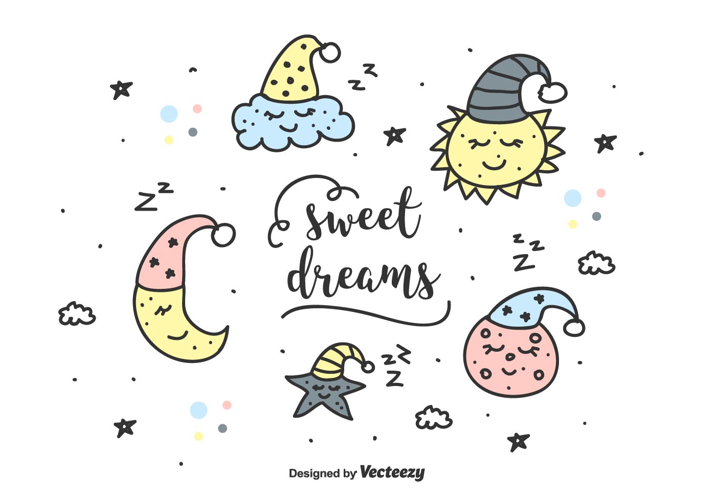 Sweet dreams phrase with cute cosmic objects on white background. Vector  print for nursery room, greeting cards, kids and baby clothes. 6873040  Vector Art at Vecteezy