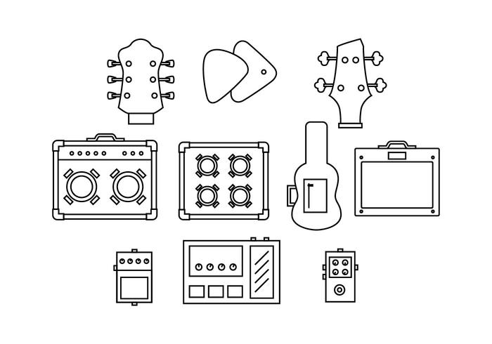 Línea gratuita de equipo de guitarra Vector Icono