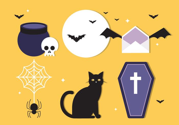 Diseño de vector plano libre elementos de Halloween e iconos