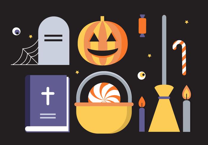 Diseño de vector plano libre elementos de Halloween e iconos