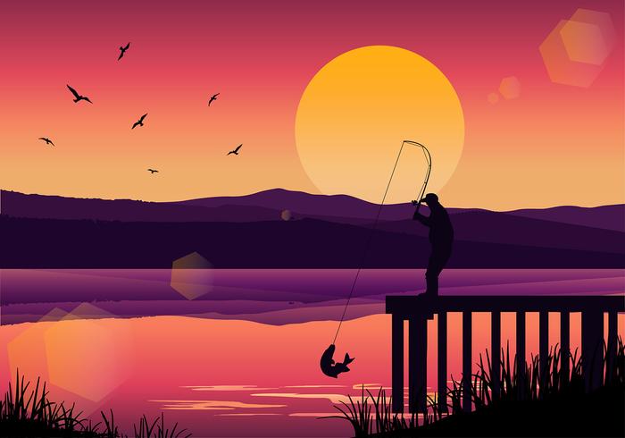 Pesca de Muskie Sunset Vector libre