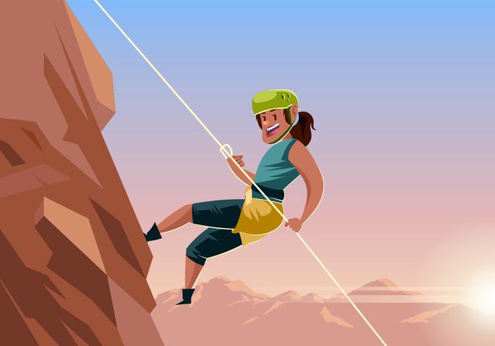 Woman Rappelling Down Mountain Vector 