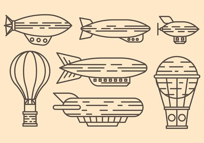 Dirigible Hot Air Baloon Blimp Vector Icons