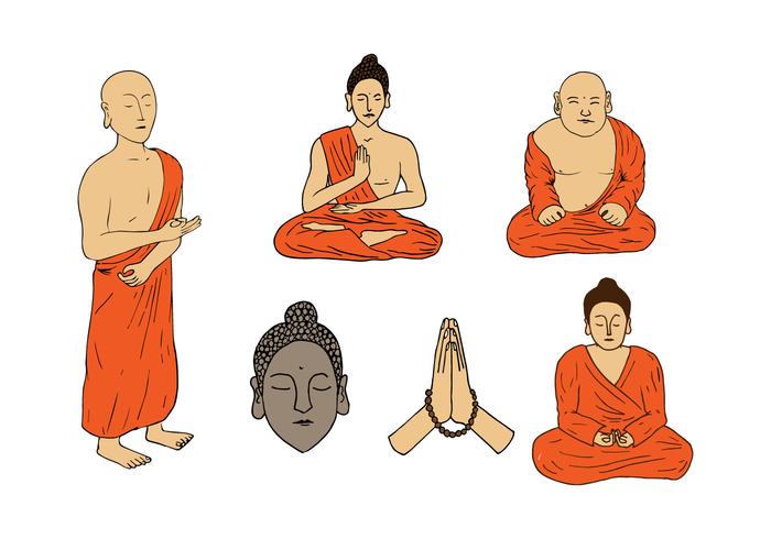 Monjes y Buddah Handdrawn Vectores