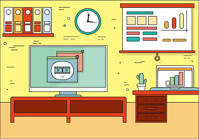 Free Flat Design Vector Office Room Illustration