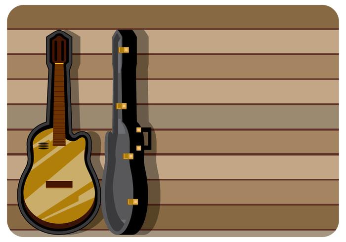 Funda de guitarra clásica con fondo de madera de fondo vector