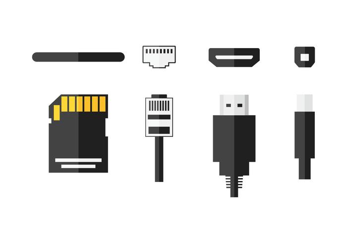 Computer plug in and port set icons vector