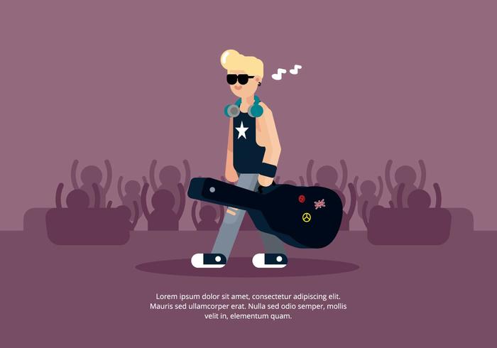 Músico con la ilustración de la caja de la guitarra vector