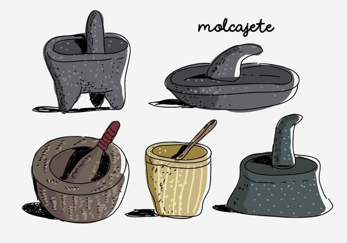 Molcajete Colección Mano Dibujado Ilustración Vectorial vector